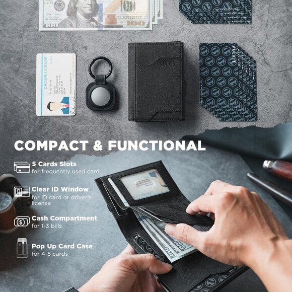 Mens Airtag Wallet Pop Up Credit Card Wallet RFID Trifold ID Holder Black - Picture 3 of 5